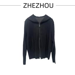 Miyake Pleated Hooded Zipper Cardigan Women 2026 Early Autumn Long Sleeve Pleats Top Versatile Slimming Short Solid Color Jacket