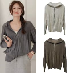 Miyake Pleated Hooded Zipper Cardigan Women 2026 Early Autumn Long Sleeve Pleats Top Versatile Slimming Short Solid Color Jacket