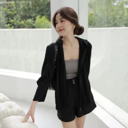 Miyake Pleated Hooded Zipper Cardigan Women 2026 Early Autumn Long Sleeve Pleats Top Versatile Slimming Short Solid Color Jacket