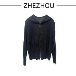 Miyake Pleated Hooded Zipper Cardigan Women 2026 Early Autumn Long Sleeve Pleats Top Versatile Slimming Short Solid Color Jacket