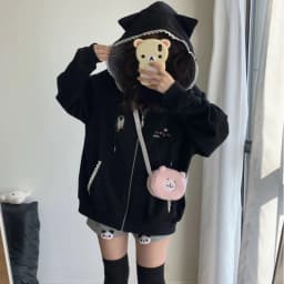 Deeptown Japanese Style Kawaii Hoodies Women Harajuku Sweet Cartoon Hooded Sweatshirt Thin Cutecore Oversize Zipper Cardigan