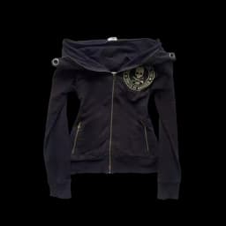 Women Punk Goth Y2K Hooded Zip Up Sweatshirt with Skeleton Cross Bones Pattern and Gold Lettering Fall Winter Streetwear Top