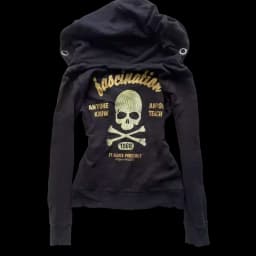 Women Punk Goth Y2K Hooded Zip Up Sweatshirt with Skeleton Cross Bones Pattern and Gold Lettering Fall Winter Streetwear Top