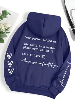 Dear Person Behind Me Letter Graphic Print Hoody Women's Fashion Soft Sweatshirt Autumn Warm Fleece Hooded Casual Loose Tops