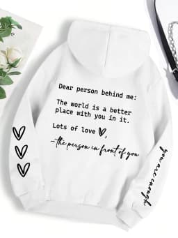 Dear Person Behind Me Letter Graphic Print Hoody Women's Fashion Soft Sweatshirt Autumn Warm Fleece Hooded Casual Loose Tops