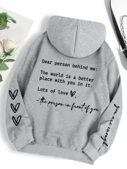 Dear Person Behind Me Letter Graphic Print Hoody Women's Fashion Soft Sweatshirt Autumn Warm Fleece Hooded Casual Loose Tops