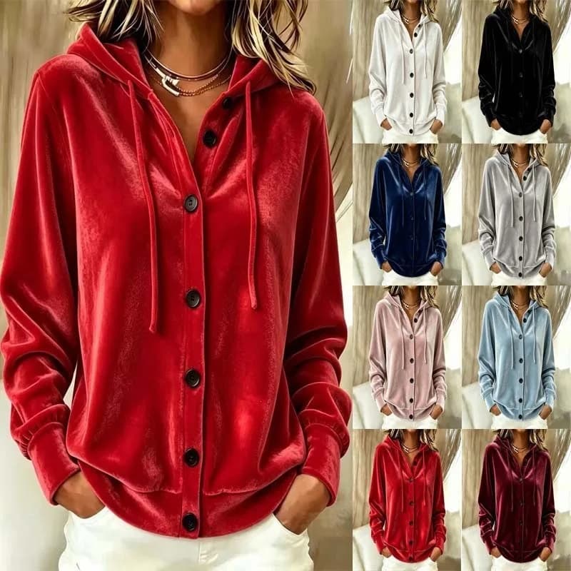 2026 Fashion Golden Velvet Sweatshirt Hoodies Women's Loose Coat Spring Autumn Long-sleeve Single-breasted Casual Pleuche Jacket
