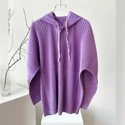 Miyake Women Pleated Hooded Top Drawstring Long Sleeve Loose Solid Color Vertical Pleat Blouse