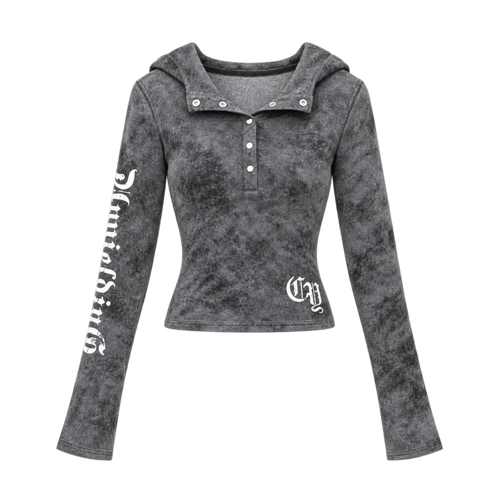 Women's Letter Print Hooded Long Sleeve Top Slim Fit Casual Streetwear Shirt