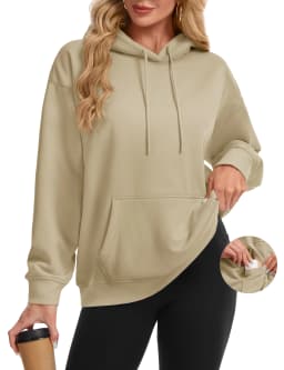 TACVASEN Women Fleece Lined Oversized Hoodie Thick Warm Sherpa Pullover Hooded Sweatshirt with Multi Kangaroo Pocket for Winter