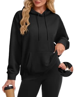 TACVASEN Women Fleece Lined Oversized Hoodie Thick Warm Sherpa Pullover Hooded Sweatshirt with Multi Kangaroo Pocket for Winter