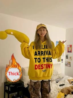 Letter Print Hoodie for Women American Loose Streetwear Warm Pullover Bf Autumn Winter Thick All Match Yellow Sweatshirts