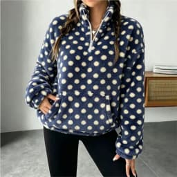 2026 New Women's Autumn And Winter Fleece Hoodie With Polka Dots Fashionable And Casual Warm Comfortable And Loose Fit Hoodie