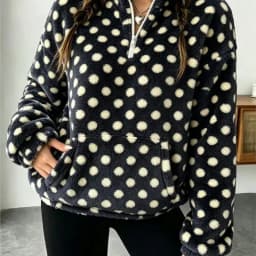 2026 New Women's Autumn And Winter Fleece Hoodie With Polka Dots Fashionable And Casual Warm Comfortable And Loose Fit Hoodie