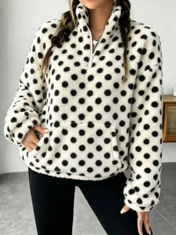 2026 New Women's Autumn And Winter Fleece Hoodie With Polka Dots Fashionable And Casual Warm Comfortable And Loose Fit Hoodie