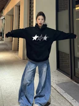 Aoaiiys Star Print Hoodies Women Pullovers Streetwear Sweatshirt Long Sleeve Hoodies Autumn Winter Loose Pullovers Sweatshirts