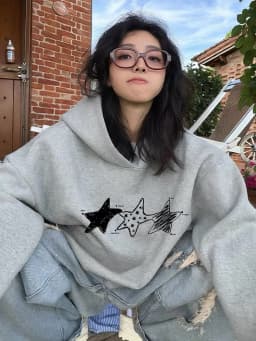 Aoaiiys Star Print Hoodies Women Pullovers Streetwear Sweatshirt Long Sleeve Hoodies Autumn Winter Loose Pullovers Sweatshirts