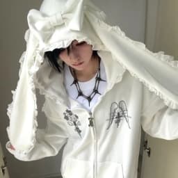Japanese Cartoon Embroidery Grunge Rabbit's Ears Hoodies Women Casual Loose Zipper Sweatshirt Y2k Aesthetic Vintage Autumn Hoody
