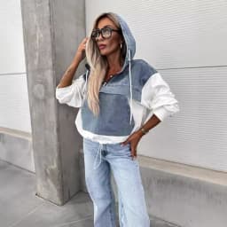 Washed Denim Sweater Hoodies Women Loose Vintage Hooded Pullover Tops 2024 Autumn Patchwork Sweatshirt Female Streetwear