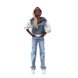 Washed Denim Sweater Hoodies Women Loose Vintage Hooded Pullover Tops 2024 Autumn Patchwork Sweatshirt Female Streetwear