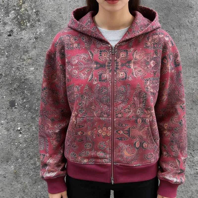 American INS Floral High Street Cool Trend Autumn Winter Loose Joker Hoodies Y2K Fashion Harajuku Long Sleeve Zipper Sports Coat