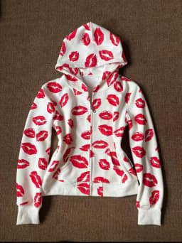 High Street Retro Red Lips Pattern Printed Short Zipper Hoodie Harajuku Punk Slimming Coat Autumn Winter Y2k Women Casual Hoodie