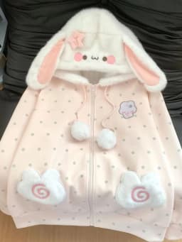 Cute Rabbit Ears Hoodies Women Sweet Dot Cartoon Print Long Sleeve Sweatshirt Fall Winter Kawaii Preppy Style Female Zipper Top