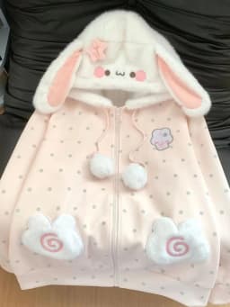Cute Rabbit Ears Hoodies Women Sweet Dot Cartoon Print Long Sleeve Sweatshirt Fall Winter Kawaii Preppy Style Female Zipper Top