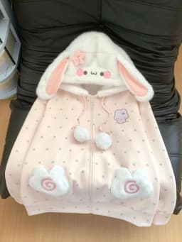 Cute Rabbit Ears Hoodies Women Sweet Dot Cartoon Print Long Sleeve Sweatshirt Fall Winter Kawaii Preppy Style Female Zipper Top