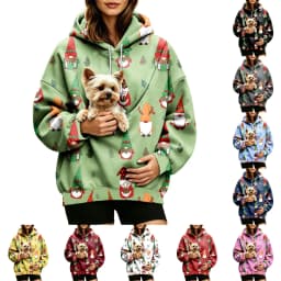Women Fall And Winter Hoodie With Pet Pouch Oversized Pocket Colorful Print Sweatshirt For Dogs And Zip up Fleece Hoodie Women