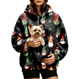 Women Fall And Winter Hoodie With Pet Pouch Oversized Pocket Colorful Print Sweatshirt For Dogs And Zip up Fleece Hoodie Women