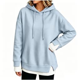 Women Fall And Winter Long Sleeve Hooded Sweatshirt Solid Color Pullover With Faux Layered Panel Hoodie Women with Pockets
