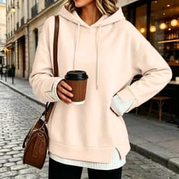 Women Fall And Winter Long Sleeve Hooded Sweatshirt Solid Color Pullover With Faux Layered Panel Hoodie Women with Pockets