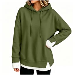 Women Fall And Winter Long Sleeve Hooded Sweatshirt Solid Color Pullover With Faux Layered Panel Hoodie Women with Pockets