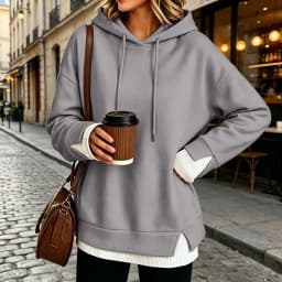 Women Fall And Winter Long Sleeve Hooded Sweatshirt Solid Color Pullover With Faux Layered Panel Hoodie Women with Pockets