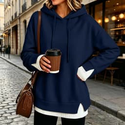 Women Fall And Winter Long Sleeve Hooded Sweatshirt Solid Color Pullover With Faux Layered Panel Hoodie Women with Pockets