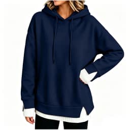 Women Fall And Winter Long Sleeve Hooded Sweatshirt Solid Color Pullover With Faux Layered Panel Hoodie Women with Pockets
