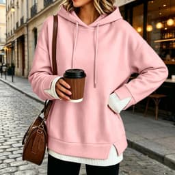 Women Fall And Winter Long Sleeve Hooded Sweatshirt Solid Color Pullover With Faux Layered Panel Hoodie Women with Pockets