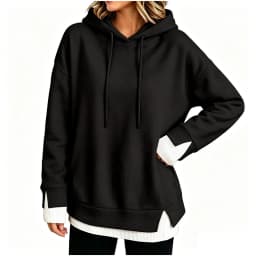 Women Fall And Winter Long Sleeve Hooded Sweatshirt Solid Color Pullover With Faux Layered Panel Hoodie Women with Pockets