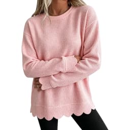 Womens Knit Oversized Crewneck Sweatshirts Scalloped Casual Tunic Long Sleeve Soft Cozy Top Drop Ladies Sweatshirts Zipper
