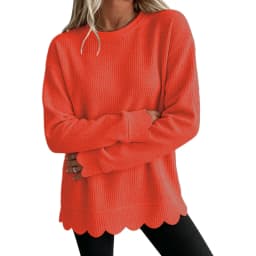 Womens Knit Oversized Crewneck Sweatshirts Scalloped Casual Tunic Long Sleeve Soft Cozy Top Drop Ladies Sweatshirts Zipper