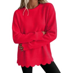 Womens Knit Oversized Crewneck Sweatshirts Scalloped Casual Tunic Long Sleeve Soft Cozy Top Drop Ladies Sweatshirts Zipper