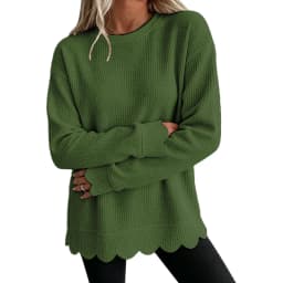 Womens Knit Oversized Crewneck Sweatshirts Scalloped Casual Tunic Long Sleeve Soft Cozy Top Drop Ladies Sweatshirts Zipper