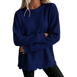 Womens Knit Oversized Crewneck Sweatshirts Scalloped Casual Tunic Long Sleeve Soft Cozy Top Drop Ladies Sweatshirts Zipper