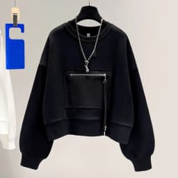 Loose Fit Women's Short Sleeve Long Sleeve Hoodie Spring Autumn Korean Style Trendy Zipper Pocket Head over Shirt