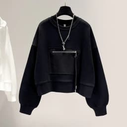 Loose Fit Women's Short Sleeve Long Sleeve Hoodie Spring Autumn Korean Style Trendy Zipper Pocket Head over Shirt