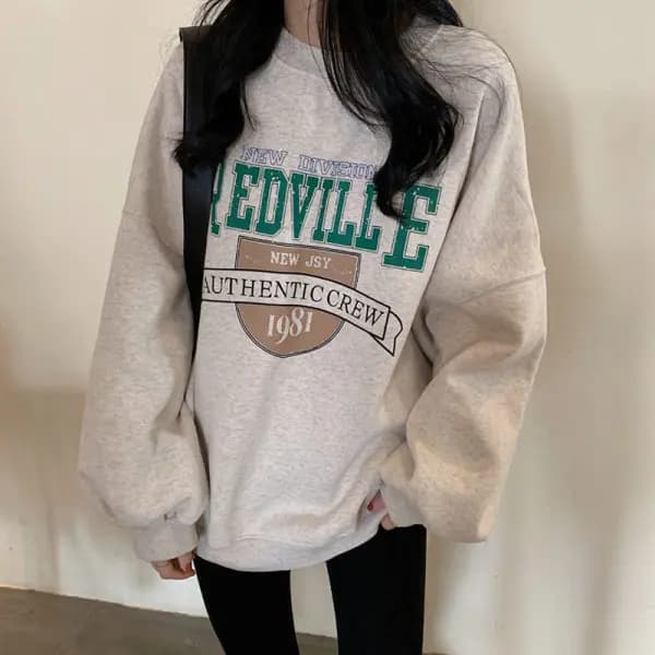Stylish Loose Fit Women's Sweatshirt Thin Outerwear Spring Autumn Korean Version Comfortable Long Sleeve round Neck Print Top