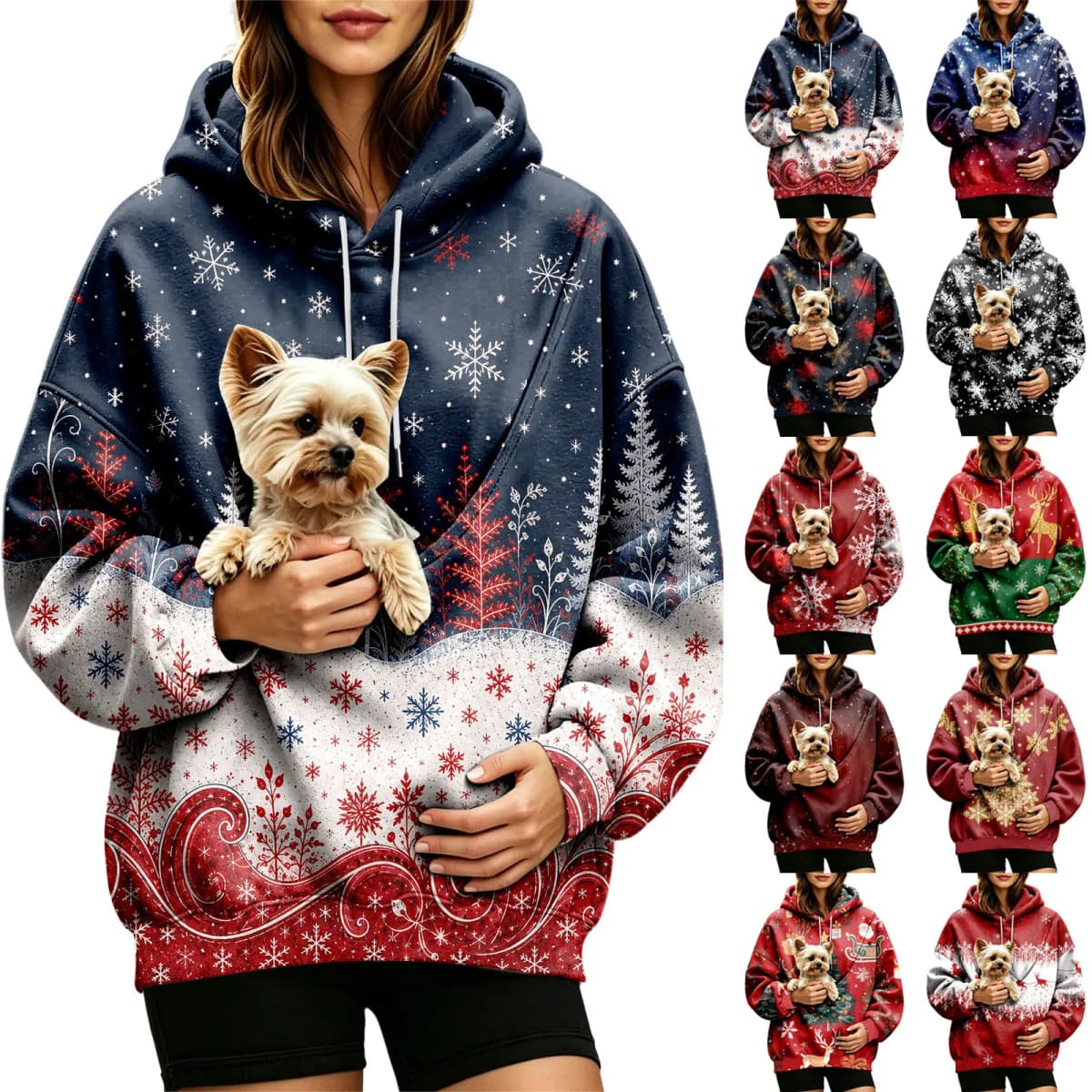 Women Fall And Winter Hoodie With Pet Pouch Oversized Pocket Colorful Print Sweatshirt For Dogs And Hoodies for Women Casual