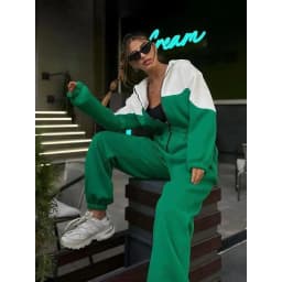 Color Block Tracksuit Jumpsuit Women Half Zip Hoodie Long Sleeve Elastic Waist Casual Sporty Streetwear One Piece Outfit