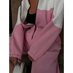 Color Block Tracksuit Jumpsuit Women Half Zip Hoodie Long Sleeve Elastic Waist Casual Sporty Streetwear One Piece Outfit